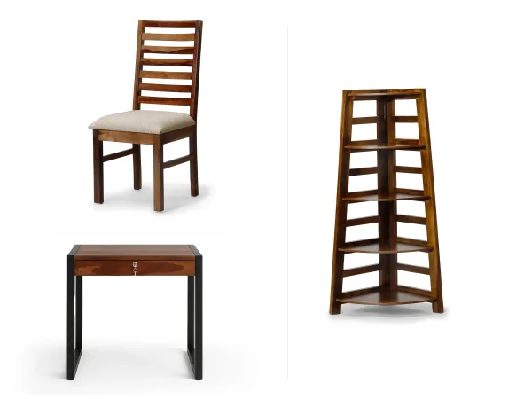 Crest Study Table With Wooden Chair And Belle Bookshelf
